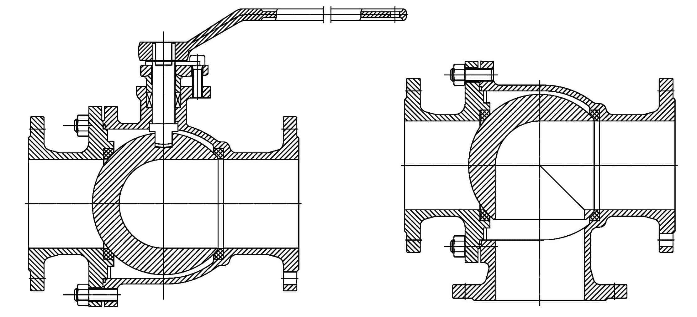 L type floating ball valve